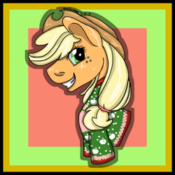 Size: 1024x1024 | Tagged: safe, artist:aurasinchaser, applejack, earth pony, pony, bust, clothes, female, looking at you, mare, portrait, solo, sweater