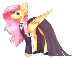 Size: 1393x1069 | Tagged: safe, artist:foxlove253, fluttershy, pegasus, pony, fake it 'til you make it, big ears, clothes, dress, ear fluff, ear piercing, earring, female, fluttergoth, jewelry, looking at you, mare, piercing, pixel art, sidemouth, simple background, solo, transparent background