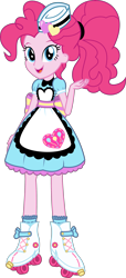 Size: 1599x3504 | Tagged: safe, artist:sketchmcreations, part of a set, pinkie pie, coinky-dink world, eqg summertime shorts, equestria girls, commission, looking at you, open mouth, roller skates, server pinkie pie, simple background, smiling, solo, transparent background, vector