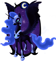 Size: 2584x2808 | Tagged: safe, artist:bluenudibranch, nightmare moon, alicorn, pony, female, high res, mare, moon, solo, spread wings, wings