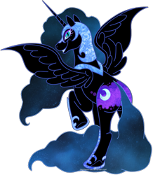 Size: 917x1054 | Tagged: safe, artist:anita-valo, nightmare moon, alicorn, pony, female, mare, plot, raised hoof, rear view, simple background, smiling, solo, transparent background