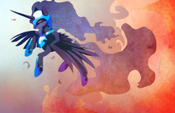 Size: 1192x766 | Tagged: safe, artist:pikachu344, nightmare moon, alicorn, pony, female, flying, mare, solo