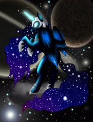 Size: 3500x4592 | Tagged: safe, artist:vardastouch, nightmare moon, alicorn, pony, female, glowing eyes, mare, moon, rearing, solo, space, stars