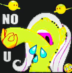 Size: 1079x1094 | Tagged: artist needed, safe, artist:limeylassen, edit, editor:apex soundwave, fluttershy, pegasus, pony, dab, deep fried meme, exploitable meme, female, mare, meme, needs more jpeg, no u, reaction image, solo, wat, 👌, 💧, 😳