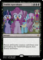 Size: 375x523 | Tagged: safe, derpibooru import, big macintosh, cheerilee, cup cake, pinkie pie, pound cake, pumpkin cake, twilight sparkle, twilight sparkle (alicorn), alicorn, earth pony, pony, 28 pranks later, cookie zombie, magic the gathering, male, stallion