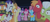 Size: 2402x1080 | Tagged: safe, derpibooru import, screencap, apple bloom, applejack, big macintosh, cherry berry, cup cake, fluttershy, granny smith, matilda, pinkie pie, rarity, scootaloo, spike, sweetie belle, twilight sparkle, twilight sparkle (alicorn), alicorn, dragon, earth pony, pegasus, pony, unicorn, 28 pranks later, animation error, cutie mark crusaders, filly guides, looking at you, open mouth, panorama, wide eyes