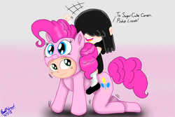 Size: 2160x1440 | Tagged: safe, artist:reedahmad, pinkie pie, human, clothes, cosplay, costume, crossover, dialogue, female, lincoln loud, linkie pie, lucy loud, male, nickelodeon, the loud house