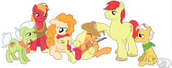 Size: 7680x3077 | Tagged: safe, artist:amarthgul, apple bloom, applejack, big macintosh, bright mac, grand pear, granny smith, pear butter, earth pony, pony, the perfect pear, apple family, apple siblings, apple sisters, apples and pears, brother and sister, cropped, cutie mark, family reunion, father and child, father and daughter, father and son, father and son-in-law, female, filly, grandfather and grandchild, grandfather and granddaughter, grandfather and grandson, grandmother and grandchild, grandmother and granddaughter, grandmother and grandson, guitar, high res, how, hug, if only, male, mare, mother and child, mother and daughter, mother and daughter-in-law, mother and son, parent and child, siblings, simple background, sisters, stallion, the cmc's cutie marks, the whole apple family, transparent background, vector