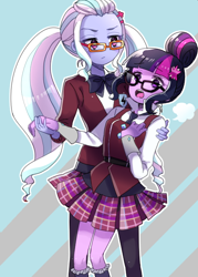 Size: 500x700 | Tagged: safe, artist:weiliy, derpibooru import, sci-twi, sugarcoat, twilight sparkle, equestria girls, clothes, crystal prep academy uniform, female, glasses, lesbian, open mouth, school uniform, shipping, sugartwi