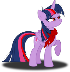 Size: 3000x3100 | Tagged: safe, artist:ruinedomega, derpibooru import, edit, twilight sparkle, twilight sparkle (alicorn), alicorn, pony, clothes, kamen rider, kamen rider den-o, messy mane, momotaros, possessed, red eyes, scarf, simple background, standing, transparent background, vector