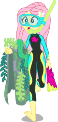 Size: 862x1800 | Tagged: safe, artist:seahawk270, fluttershy, equestria girls, equestria girls series, forgotten friendship, barefoot, clothes, feet, female, flippers, goggles, seaweed, simple background, snorkel, solo, swimsuit, transparent background, vector, wetsuit