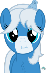 Size: 1406x2233 | Tagged: safe, artist:arifproject, oc, oc only, oc:notification, earth pony, pony, :i, adorable face, arif's scrunchy pone, chest fluff, cute, derpibooru, derpibooru ponified, female, hair ornament, looking at you, mare, meta, ocbetes, ponified, simple background, smiling, solo, transparent background, vector