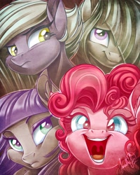 Size: 2880x3600 | Tagged: safe, artist:jadedjynx, limestone pie, marble pie, maud pie, pinkie pie, earth pony, pony, female, mare, open mouth, pie sisters, siblings, sisters, smiling, uvula