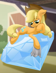 Size: 2400x3111 | Tagged: safe, artist:awalex, applejack, rarity, tom, earth pony, pony, magical mystery cure, the return of harmony, barn, cutie mark swap, diamond, prone, solo, swapped cutie marks, what my cutie mark is telling me