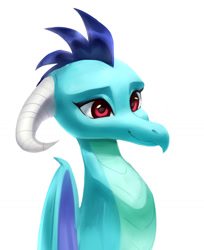Size: 1280x1571 | Tagged: safe, artist:aphphphphp, princess ember, dragon, bust, cute, emberbetes, looking away, simple background, smiling, solo, white background