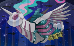 Size: 343x216 | Tagged: safe, artist:bleedman, princess celestia, no pony, space, spaceship