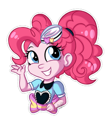 Size: 1800x2000 | Tagged: safe, artist:jack-pie, pinkie pie, coinky-dink world, eqg summertime shorts, equestria girls, chibi, clothes, female, grin, server pinkie pie, simple background, smiling, solo, sticker, transparent background