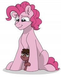 Size: 1429x1826 | Tagged: safe, artist:pastel-charms, pinkie pie, oc, oc:rock candy, earth pony, pony, colt, female, male, mare, mother and child, mother and son, offspring, parent and child, parent:cheese sandwich, parent:pinkie pie, parents:cheesepie, simple background, sitting, white background