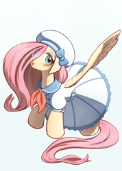 Size: 568x800 | Tagged: safe, artist:unousaya, fluttershy, pegasus, pony, clothes, cute, dress, female, mare, shyabetes, smiling, solo