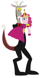 Size: 2328x4456 | Tagged: artist needed, safe, discord, pinkie pie, earth pony, pony, adventure time, carrying, cartoon network, couple, crossover, discopie, female, husband and wife, love, male, nergal, nergal and princess bubblegum, princess bubblegum, shipping, straight, the grim adventures of billy and mandy