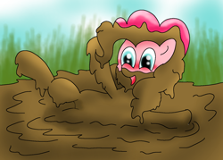 Size: 1400x1000 | Tagged: safe, artist:amateur-draw, pinkie pie, pony, downvote bait, female, laughing, mare, messy, ms paint, mud, muddy, playing, solo, wet and messy