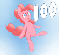 Size: 2688x2514 | Tagged: safe, artist:niteax, pinkie pie, earth pony, pony, :p, midair, milestone, silly, solo, tongue out