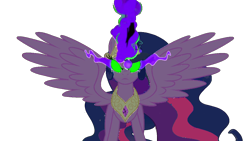 Size: 1280x720 | Tagged: safe, artist:wolfangelmoon, derpibooru import, twilight sparkle, twilight sparkle (alicorn), alicorn, pony, the crystal empire, dark magic, ethereal mane, female, glowing eyes, magic, mare, older, peytral, simple background, solo, sombra eyes, spread wings, transparent background, ultimate twilight, vector, wings