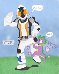 Size: 1155x1459 | Tagged: artist needed, safe, spike, dragon, kamen rider, kamen rider fourze, male