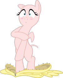 Size: 2667x3299 | Tagged: safe, artist:echoes111, artist:hourglass-vectors, artist:masem, artist:porygon2z, edit, edited edit, editor:slayerbvc, fluttershy, pegasus, pony, bald, bipedal, blushing, covering, embarrassed, embarrassed nude exposure, female, fluttershy suit, furless, furless edit, mare, naked rarity, nude edit, nudity, plucked wings, pony costume, ponysuit, shaved, shaved tail, simple background, solo, transparent background, undressing, unzipped, wide eyes, zipper