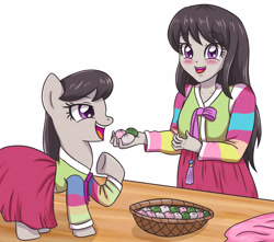 Size: 3543x3129 | Tagged: safe, artist:sumin6301, octavia melody, earth pony, pony, equestria girls, basket, clothes, cute, female, food, hanbok, human ponidox, mare, open mouth, self ponidox, traditional dress, underhoof