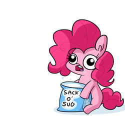 Size: 1650x1650 | Tagged: safe, artist:tjpones, pinkie pie, earth pony, pony, :o, faic, female, food, high, mare, open mouth, ponk, simple background, sitting, solo, sugar (food), sugar high, sugar rush, this will not end well, white background, wide eyes, xk-class end-of-the-world scenario