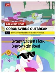 Size: 2522x3326 | Tagged: safe, edit, edited screencap, screencap, berry punch, berryshine, princess celestia, alicorn, earth pony, pony, applebuck season, between dark and dawn, breaking news, coronavirus, covid-19, green face, implied donald trump, insane troll logic, meme, op is a cuck, op is trying to start shit, op is wrong, sick, uselesstia