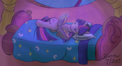 Size: 3183x1715 | Tagged: safe, artist:geoberos, derpibooru import, twilight sparkle, book, night, on back, reading, solo