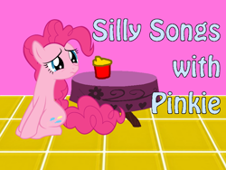 Size: 800x600 | Tagged: artist needed, safe, edit, pinkie pie, earth pony, pony, cup, silly songs, silly songs with pinkie, sippy cup, song in the comments, table, veggietales