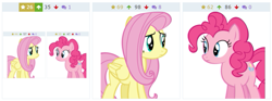 Size: 675x251 | Tagged: safe, artist:cyanlightning, derpibooru import, fluttershy, pinkie pie, earth pony, pegasus, pony, buckball season, derpibooru, juxtaposition, meta, recursion, vector