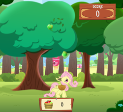 Size: 1314x1200 | Tagged: safe, fluttershy, bat pony, apple, bat ponified, cute, flutterbat, food, gameloft, race swap, shyabates, shyabetes, solo, sweet apple acres, tree