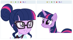 Size: 512x281 | Tagged: safe, artist:stacyhirano34, screencap, sci-twi, twilight sparkle, twilight sparkle (alicorn), alicorn, equestria girls, derpibooru, juxtaposition, meta, twolight