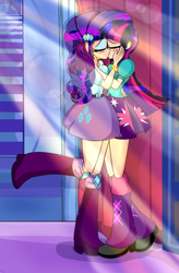 Size: 1854x2818 | Tagged: source needed, useless source url, safe, artist:derpyramone, derpibooru import, part of a set, rarity, twilight sparkle, twilight sparkle (alicorn), alicorn, equestria girls, blushing, carousel boutique, clothes, crepuscular rays, embrace, eyes closed, female, human coloration, kissing, lesbian, making out, raised leg, rarilight, shipping, skirt