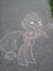 Size: 1536x2048 | Tagged: safe, artist:lixthefork, applejack, earth pony, pony, chalk drawing, photo, rearing, solo, traditional art