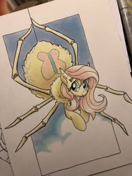 Size: 1536x2048 | Tagged: safe, artist:tonyfleecs, fluttershy, monster pony, original species, spiderpony, cute, female, looking at you, monster mare, multiple eyes, shyabetes, smiling, solo, species swap, spidershy, traditional art