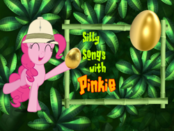 Size: 800x600 | Tagged: safe, pinkie pie, earth pony, pony, egg, gold egg, safari hat, silly songs, silly songs with pinkie, veggietales