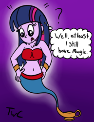 Size: 500x647 | Tagged: safe, artist:tellywebcartoons, derpibooru import, twilight sparkle, human, equestria girls, 30 minute art challenge, armband, bandeau, belly button, ear piercing, earring, genie, geniefied, humanized, jewelry, midriff, piercing, solo, waistband