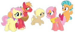 Size: 1108x476 | Tagged: safe, artist:artamis9, big macintosh, fluttershy, oc, pegasus, pony, family, female, fluttermac, male, offspring, parent:big macintosh, parent:fluttershy, parents:fluttermac, shipping, simple background, straight, transparent background