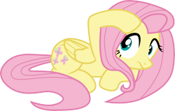 Size: 4710x3000 | Tagged: safe, artist:cloudyglow, fluttershy, pegasus, pony, for whom the sweetie belle toils, cute, female, folded wings, looking sideways, mare, prone, shyabetes, simple background, solo, transparent background, vector, wings