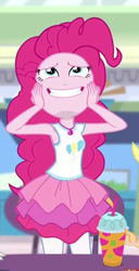 Size: 309x603 | Tagged: safe, screencap, pinkie pie, better together, equestria girls, rollercoaster of friendship, cropped, female, geode of sugar bombs, magical geodes, smiling