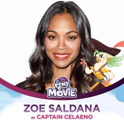 Size: 960x960 | Tagged: safe, captain celaeno, anthro, bird, human, my little pony: the movie, character reveal, irl, irl human, meta, mlp movie cast icons, official, photo, twitter, voice actor, with their characters, zoe saldana