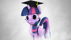 Size: 4096x2304 | Tagged: safe, artist:dazzion, derpibooru import, twilight sparkle, twilight sparkle (alicorn), alicorn, pony, 3d, cap, graduation cap, hat, solo, source filmmaker