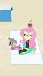 Size: 258x451 | Tagged: safe, screencap, fluttershy, spike, spike the regular dog, dog, better together, equestria girls, forgotten friendship, clothes, cropped, feet, female, flip-flops, geode of fauna, magical geodes, male, paws, sandals, swimsuit, wetsuit