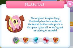 Size: 707x467 | Tagged: safe, fluttershy, bat pony, bat ponified, bio, bow, description, flutterbat, gameloft, race swap, split personality