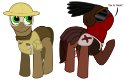 Size: 3400x2200 | Tagged: safe, artist:aaronmk, oc, oc only, earth pony, pony, fallout equestria, desert, duo, fallout, fallout: new vegas, goggles, gun, handgun, high res, legion, male, ncr, ponified, revolver, simple background, stallion, transparent background, weapon